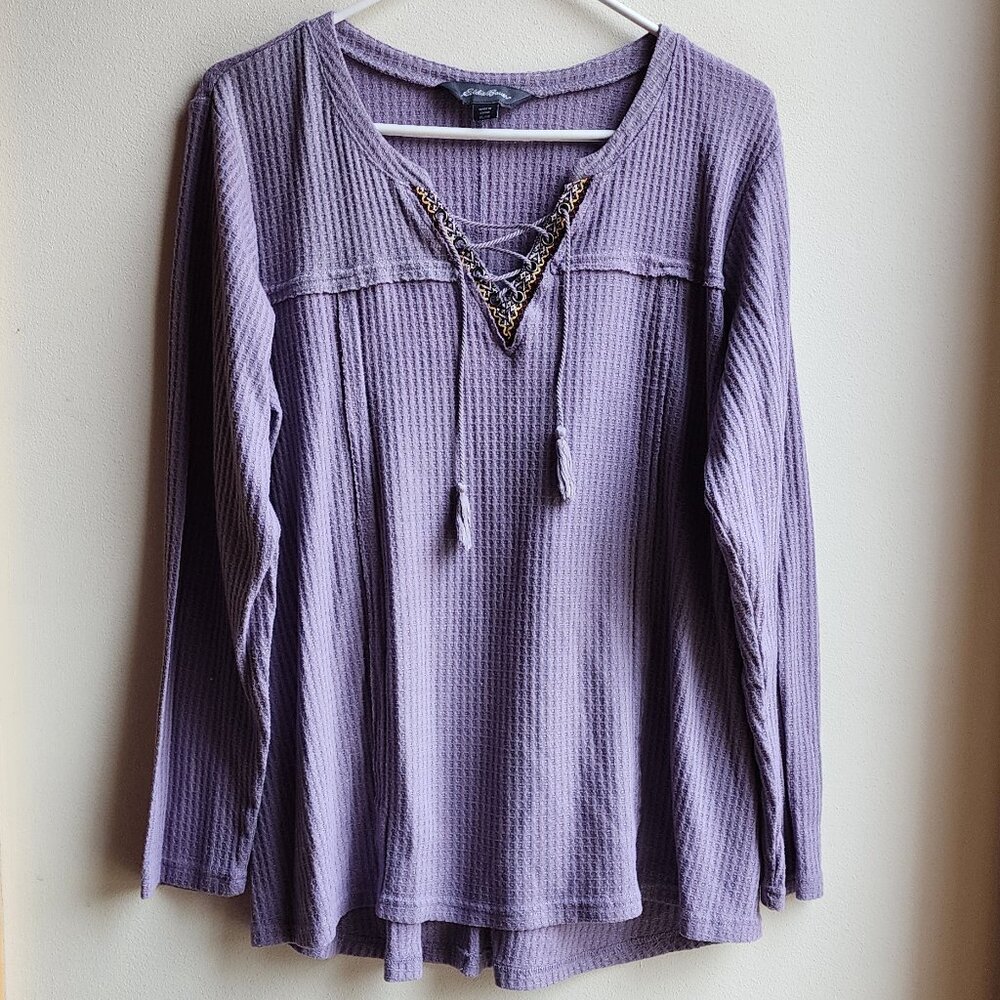 Eddie Bauer Purple Waffle Knit V-Neck Bohemian Style Jersey Size XL